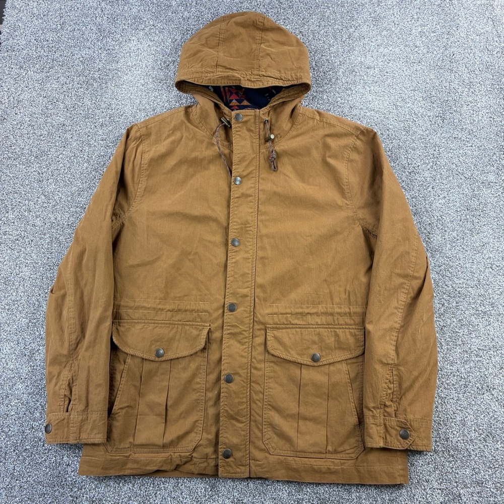 Lucky Brand Field Jacket Mens XL Brown Hooded Aztec Fleece Lined Corduroy Trim
